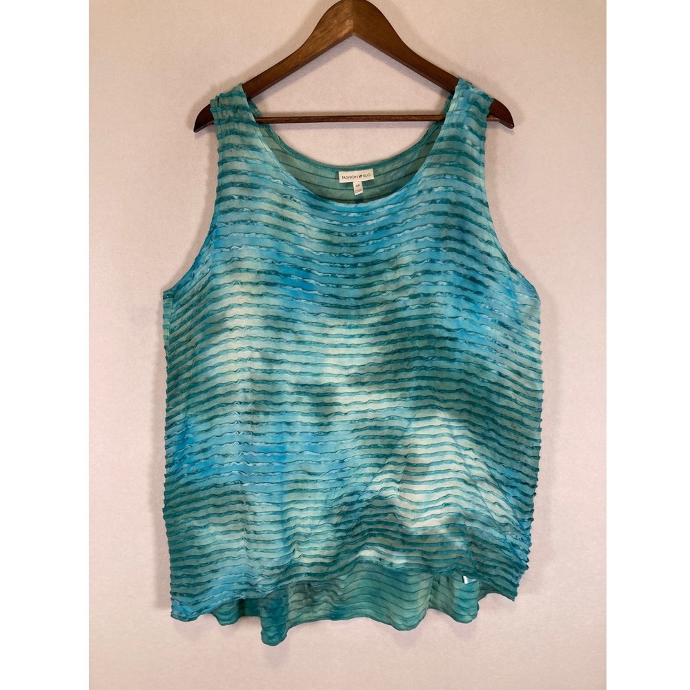 Mermaidcore Fashion Bug Women 2X Blue Tie Dye Textured Ruffle Slvless Tank Top